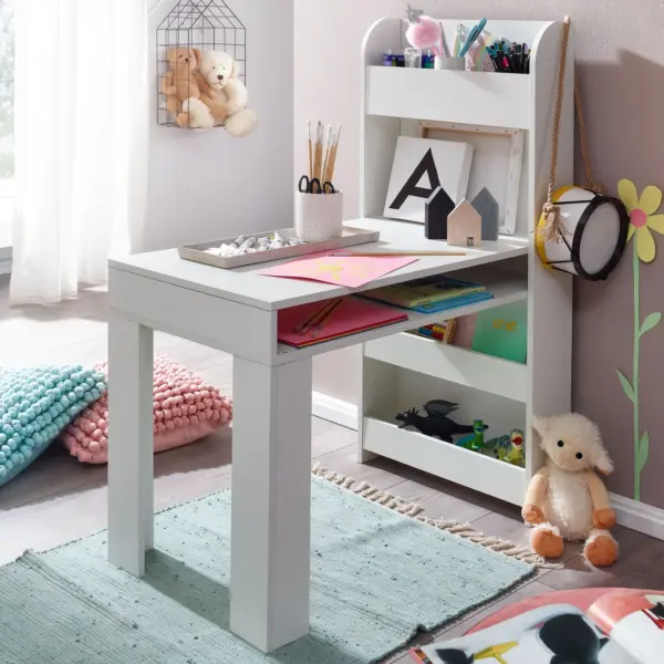 FineBuy Kinderschreibtisch, Weiß – 90 × 50 × 110 cm