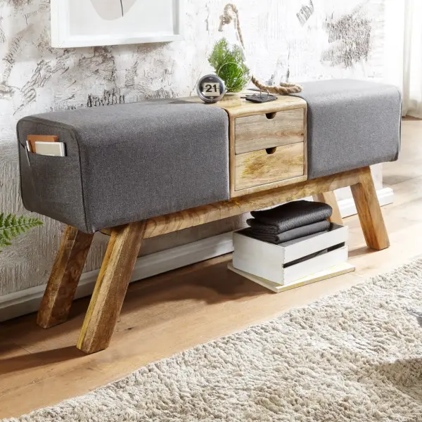 FineBuy Design Turnbock Sitzbank, Grau – 120 × 56 × 30 cm