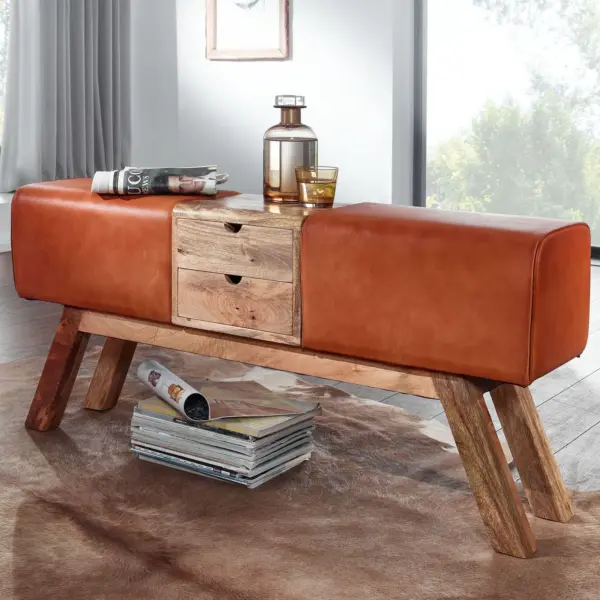 FineBuy Design Turnbock Sitzbank, Braun – 120 × 56 × 30 cm