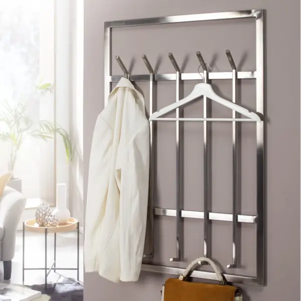 FineBuy Wandgarderobe Metall, Silber – 60 × 100 cm FineBuy Wandgarderobe Metall, Silber – 60 × 100 cm