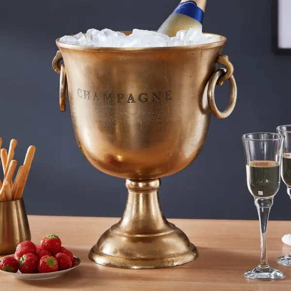 FineBuy Champagnerkühler aus Aluminium, Gold – 28,5 × 37,5 × 28,5 cm