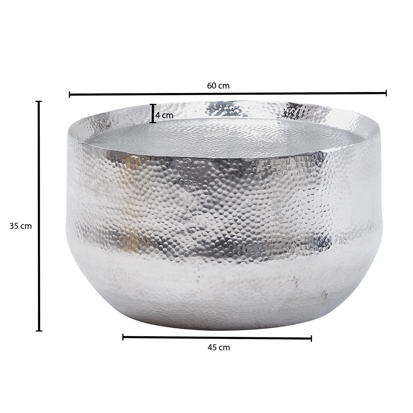 FineBuy Design Couchtisch rund 60 cm aus Metall - Handgefertigter Aluminium Wohnzimmertisch mit Hammerschlag - Orientalischer runder Alu Sofatisch