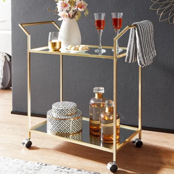 FineBuy goldener Design Servierwagen mit 2 Glasablagen FineBuy goldener Design Servierwagen mit 2 Glasablagen