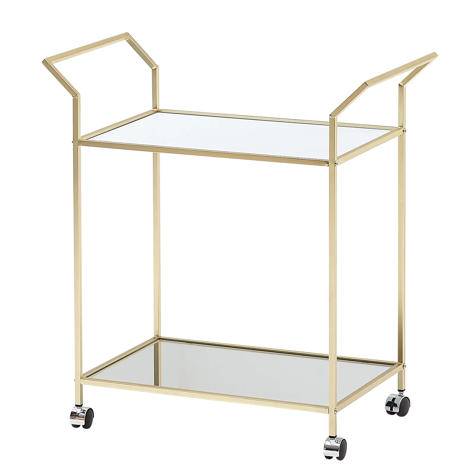 FineBuy goldener Design Servierwagen mit 2 Glasablagen