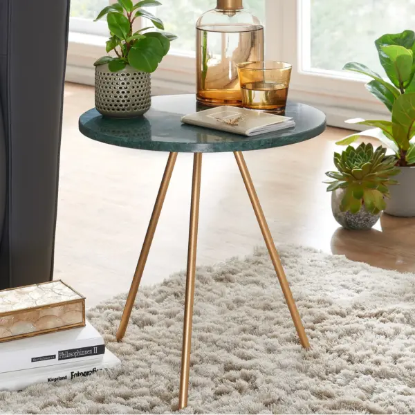 FineBuy Beistelltisch Echter Marmor, Grün – 38 × 38 × 44 cm FineBuy Beistelltisch Echter Marmor, Grün – 38 × 38 × 44 cm