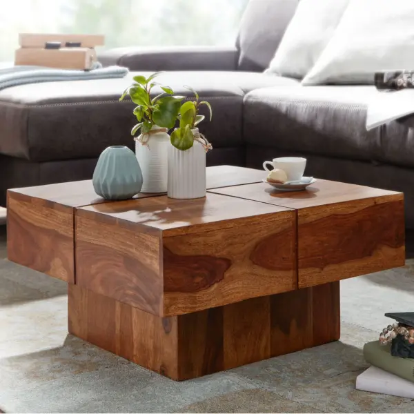 FineBuy Couchtisch, Braun – 57,5 × 57,5 × 30 cm