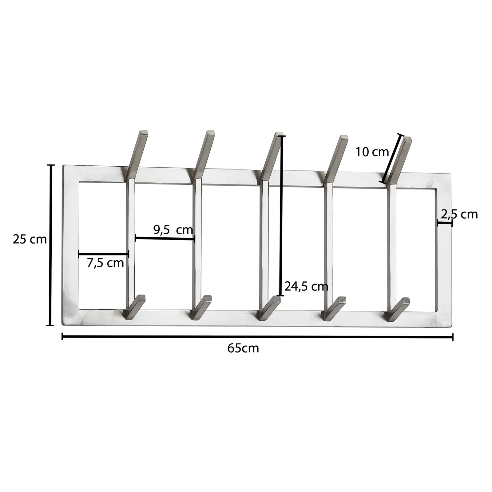FineBuy Wandgarderobe Metall, Silber – 65 cm