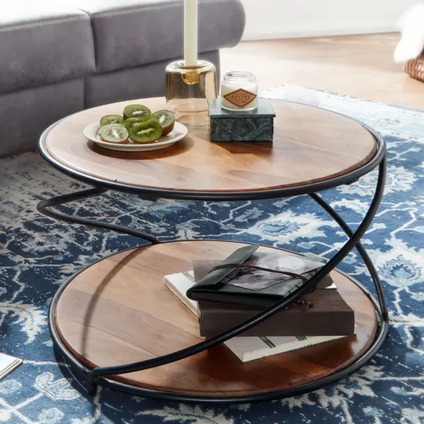 FineBuy Couchtisch Sheesham Massivholz rund Ø, Braun – 58 cm