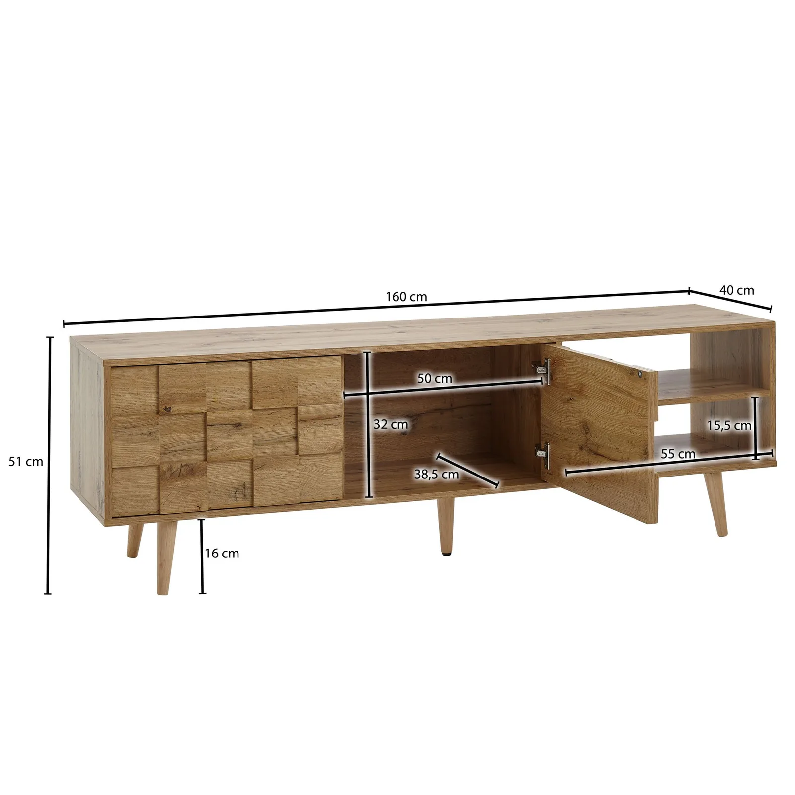 FineBuy Lowboard aus Holz, Braun – 160 × 51 × 40 cm