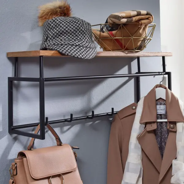 FineBuy Wandgarderobe Mango aus Massivholz, Braun FineBuy Wandgarderobe Mango aus Massivholz, Braun