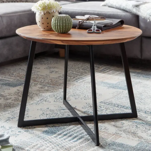 FineBuy Couchtisch Sheesham Massivholz rund Ø, Braun – 60 × 45 cm