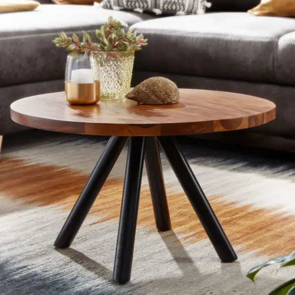 FineBuy Couchtisch Sheesham Massivholz rund Ø60 cm, Braun