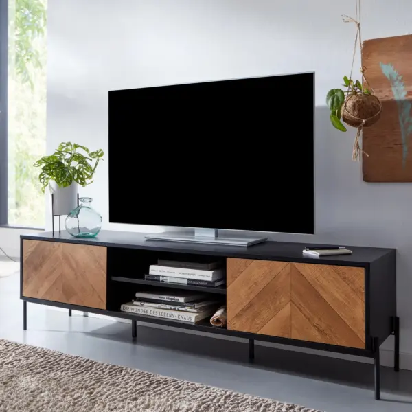 FineBuy Lowboard aus Holz, Schwarz – 163 × 45 × 40 cm