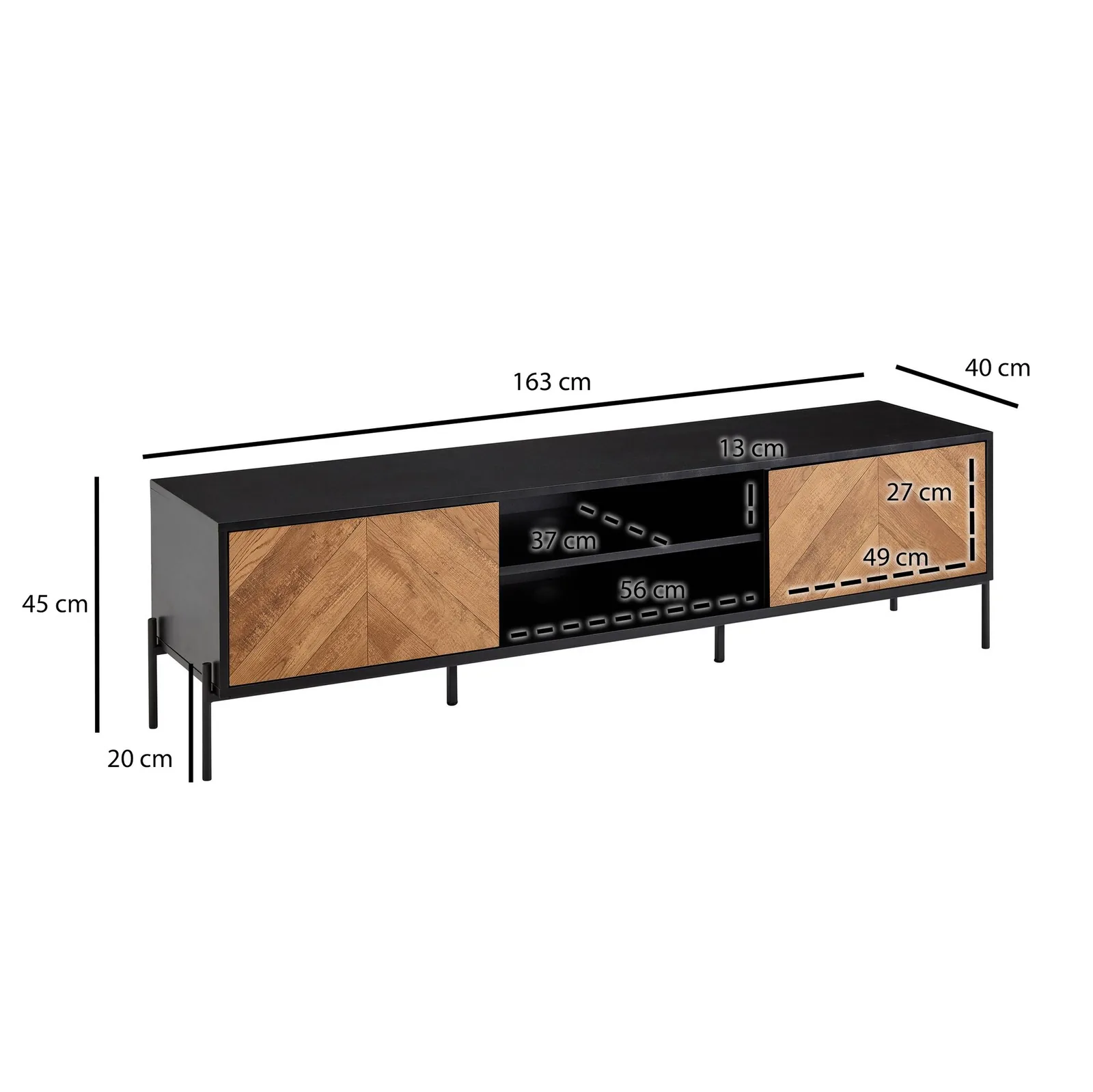 FineBuy Lowboard aus Holz, Schwarz – 163 × 45 × 40 cm
