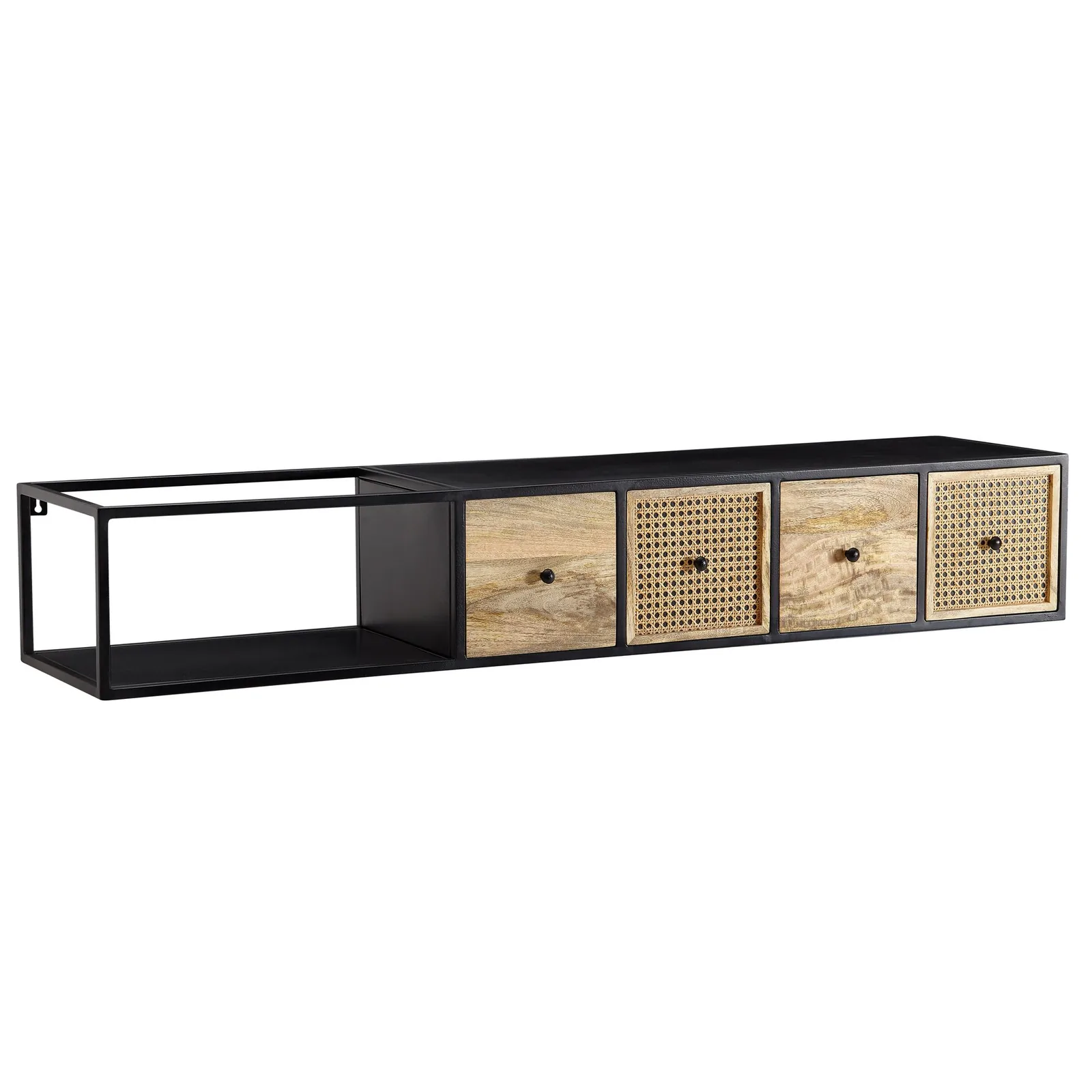 FineBuy Lowboard Hängend Mango Massivholz / Metall, Schwarz – 150 × 25 × 35 cm