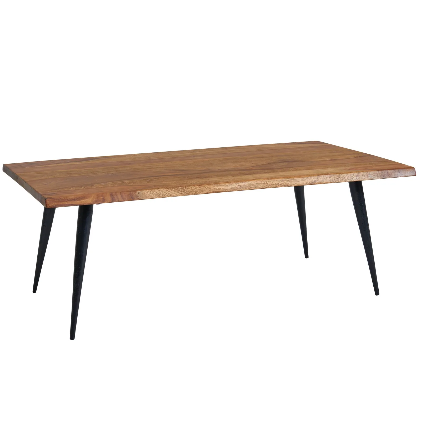 FineBuy Couchtisch Sheesham Massivholz 110 cm rechtckig · Wohnzimmertisch mit natürlicher Baumkante & Metallbeinen · Handgefertigt im Retro Design