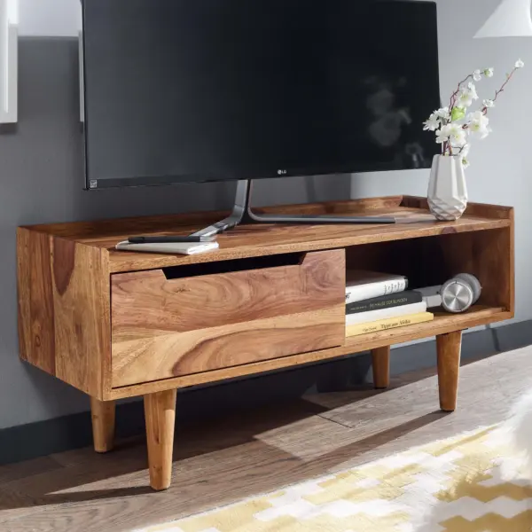 FineBuy Lowboard Sheesham Massivholz, Braun – 95 × 44 × 34 cm