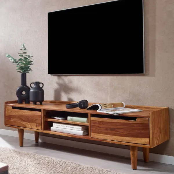 FineBuy Lowboard Sheesham Massivholz, Braun – 145 × 43 × 35 cm