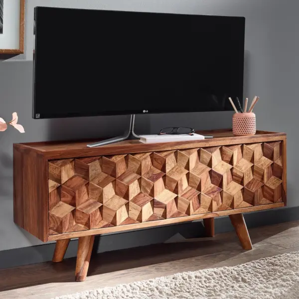 FineBuy Lowboard Sheesham Massivholz, Braun