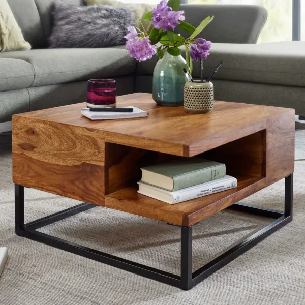 FineBuy Couchtisch, Braun – 60 × 60 × 34,5 cm