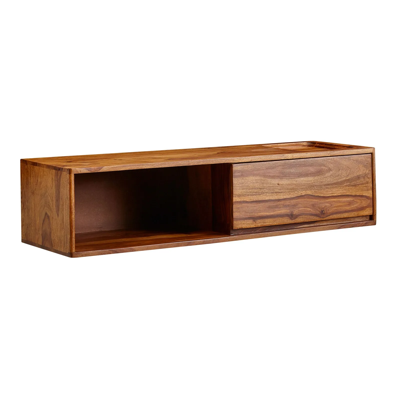 FineBuy Lowboard Hängend Sheesham Massivholz, Braun – 108 × 25 × 34 cm
