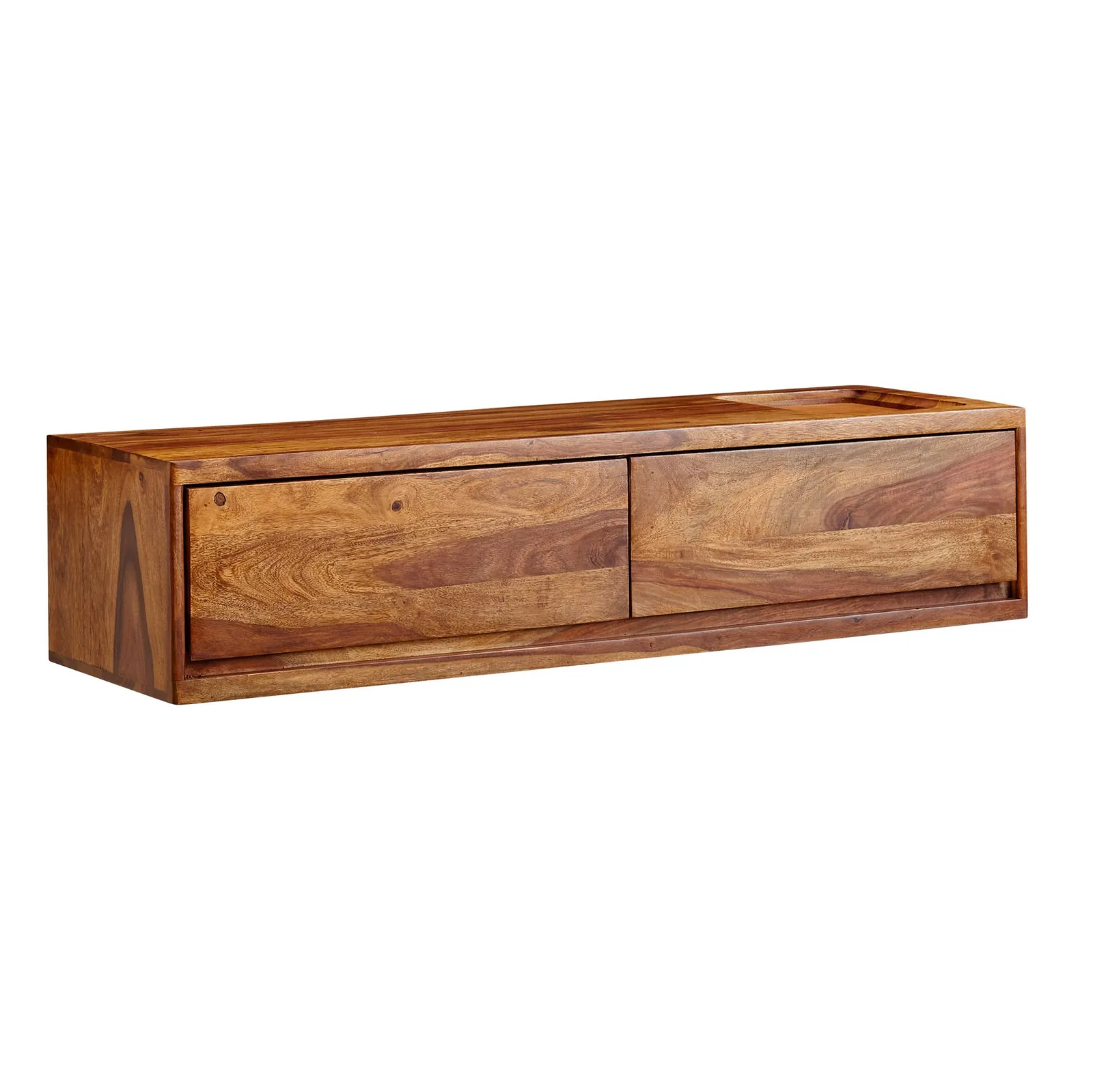 FineBuy Lowboard Hängend Sheesham Massivholz, Braun – 108 × 25 × 34 cm