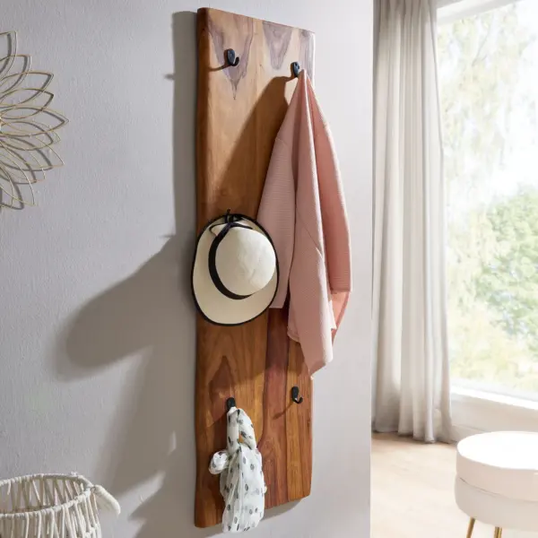 FineBuy Wandgarderobe Sheesham Massivholz, Braun – 40 × 140 cm FineBuy Wandgarderobe Sheesham Massivholz, Braun – 40 × 140 cm
