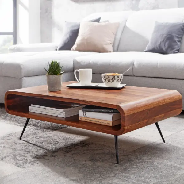 FineBuy Couchtisch Sheesham Massivholz, Braun – 90 cm