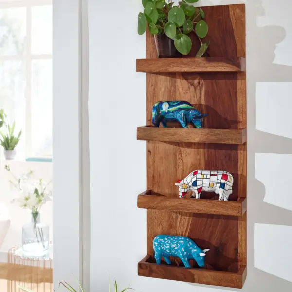 FineBuy Wandregal 30x80x10 cm Sheesham Massivholz Hängeregal Modern Schwebend, Großes Design Schweberegal, Regal Hängend Wohnzimmer, Bücherregal Wand