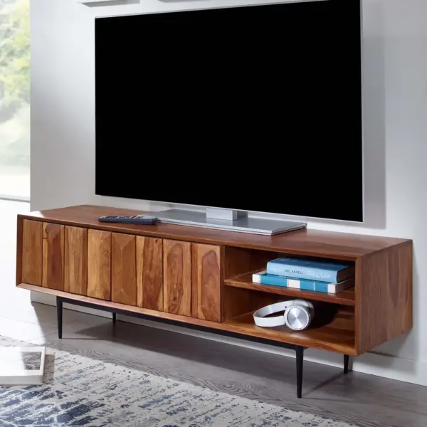 Finebuy Lowboard Sheesham Massivholz, Braun – 123 × 42 × 35 cm