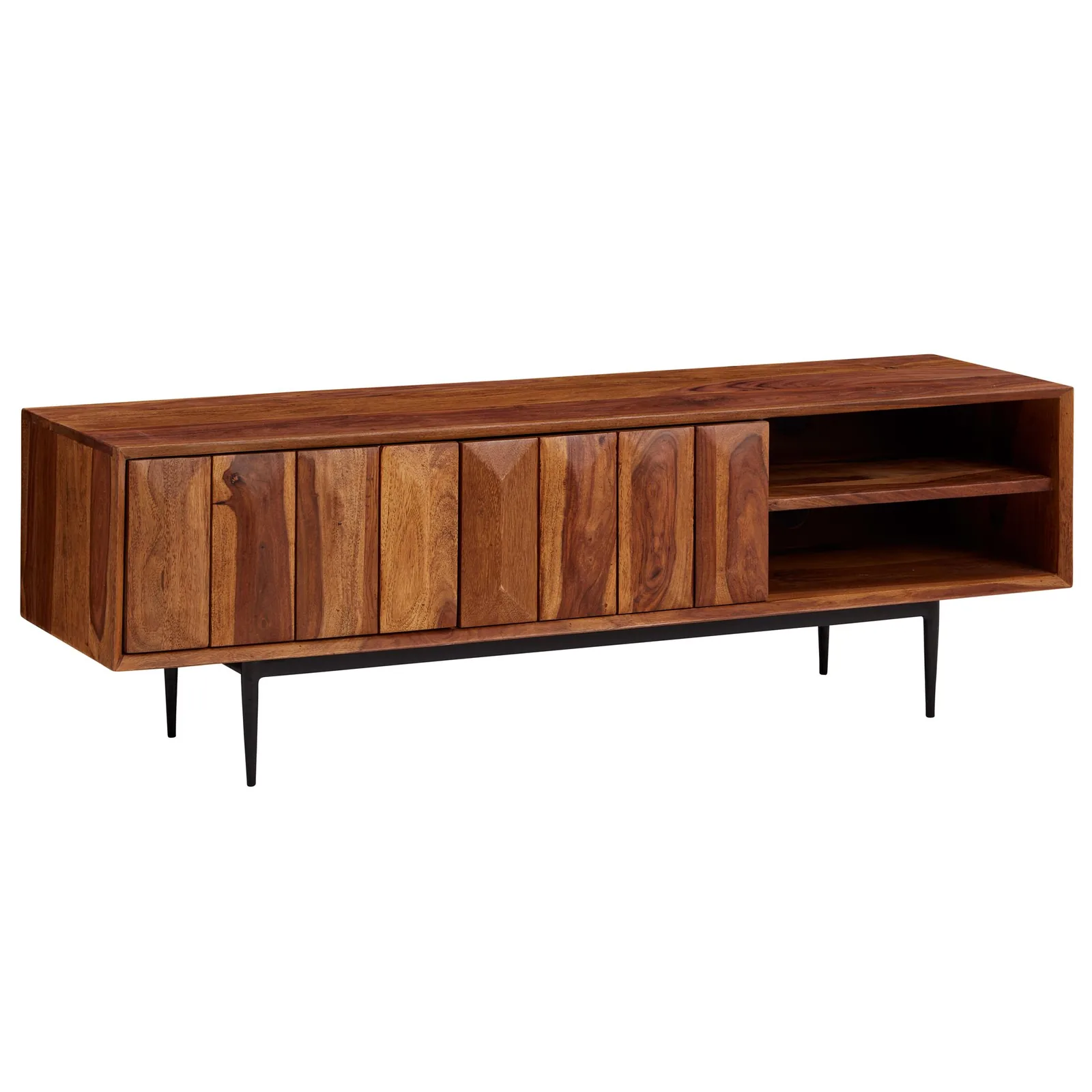 Finebuy Lowboard Sheesham Massivholz, Braun – 123 × 42 × 35 cm