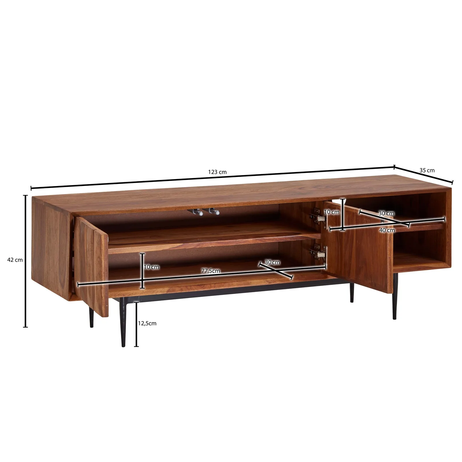 Finebuy Lowboard Sheesham Massivholz, Braun – 123 × 42 × 35 cm