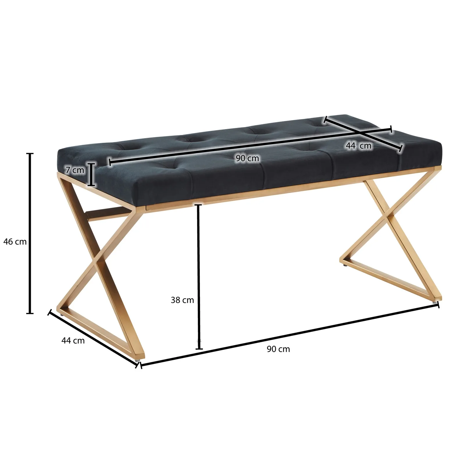 FineBuy gepolsterte Sitzbank, Schwarz – 90 cm