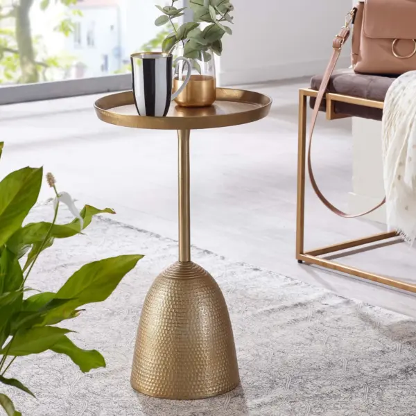 FineBuy Orientalischer Beistelltisch rund Ø aus Aluminium, Gold – 33 cm