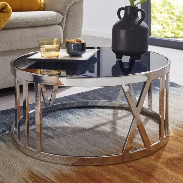 FineBuy Couchtisch Glas Metall, Silber – 60 × 60 × 30 cm