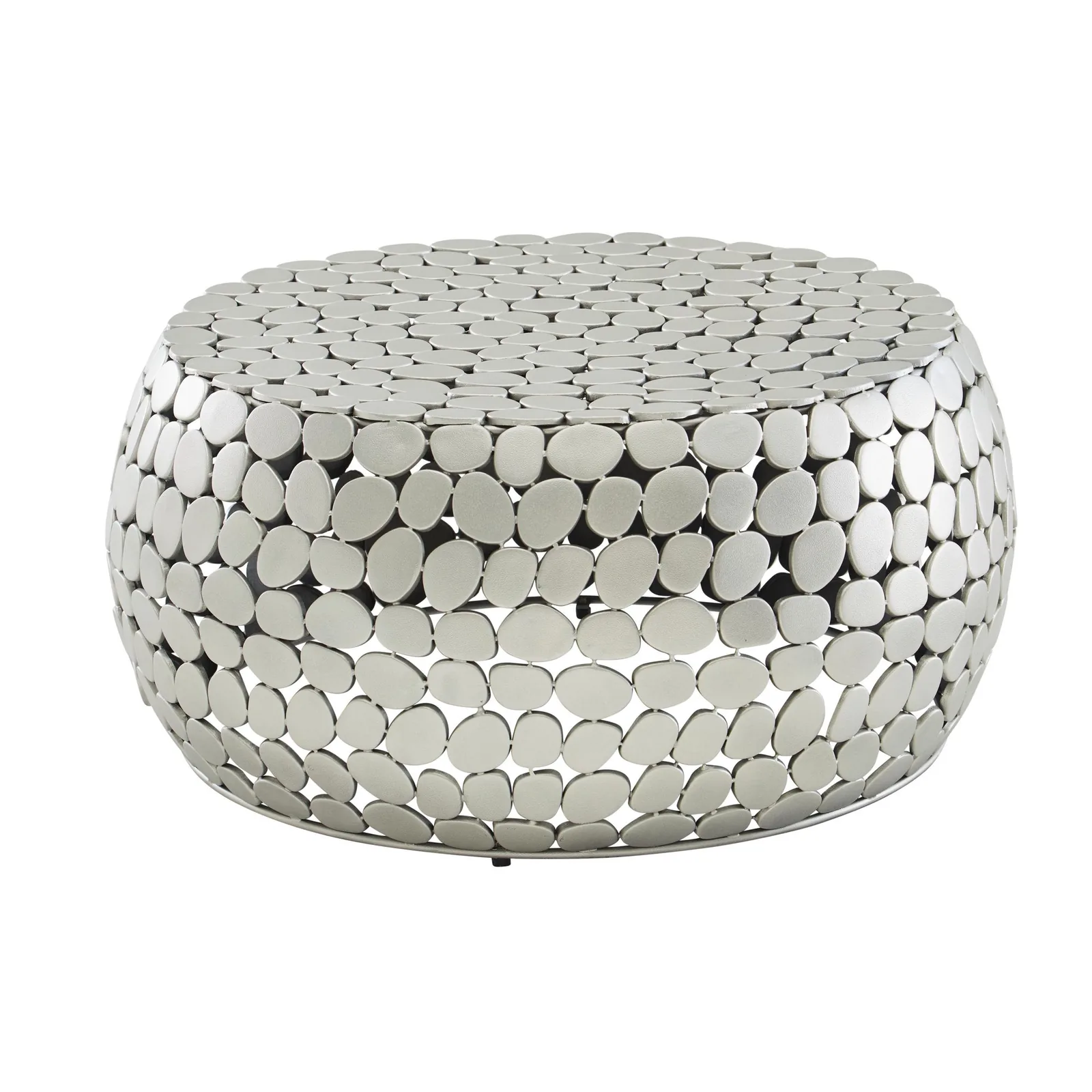 FineBuy Design Couchtisch rund 66 cm Metall silber - Handgefertigter Aluminium Wohnzimmertisch - Moderner Stone Sofatisch Wohnzimmer Beistelltisch