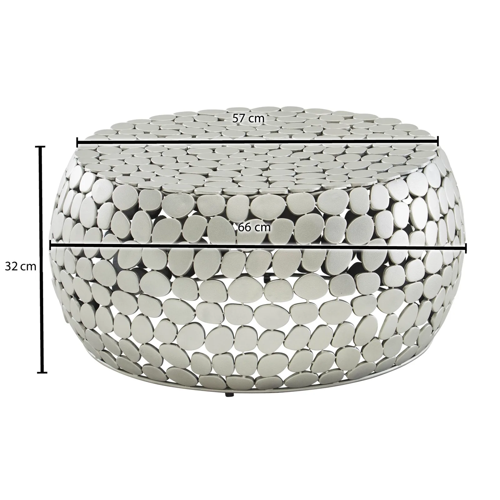 FineBuy Design Couchtisch rund 66 cm Metall silber - Handgefertigter Aluminium Wohnzimmertisch - Moderner Stone Sofatisch Wohnzimmer Beistelltisch