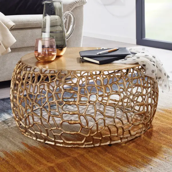 FineBuy Couchtisch aus Aluminium, Gold – 66 cm
