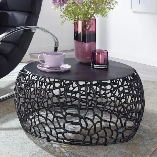 FineBuy Couchtisch aus Aluminium, Schwarz – 66 cm