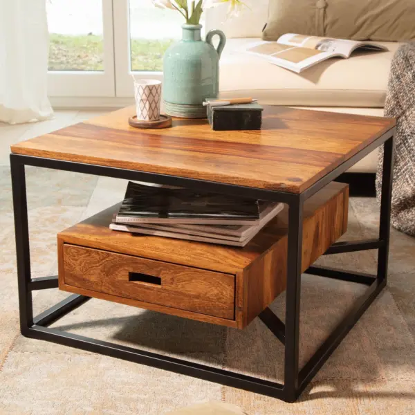 FineBuy Couchtisch, Braun – 60 × 60 × 40 cm