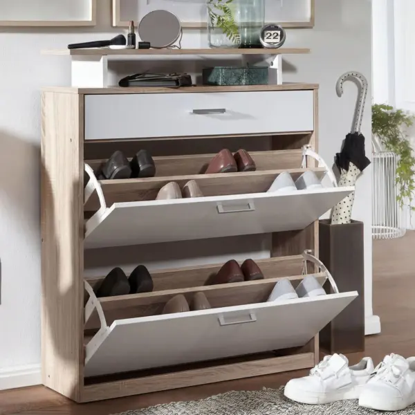 FineBuy Schuhkipper aus Holz, Grau – 80 × 95 × 24 cm