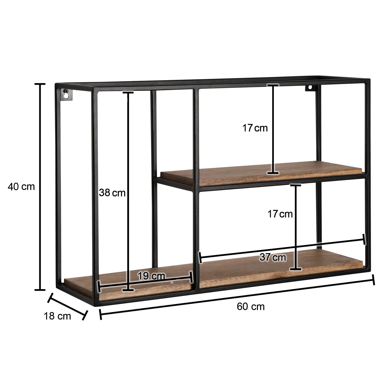 FineBuy Wandregal, Schwarz – 60 × 40 × 18 cm