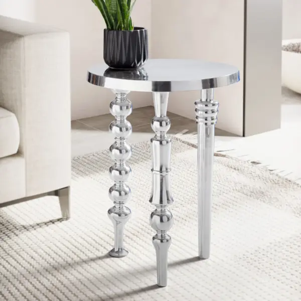FineBuy Design Beistelltisch aus Aluminium, Silber – 44 cm FineBuy Design Beistelltisch aus Aluminium, Silber – 44 cm