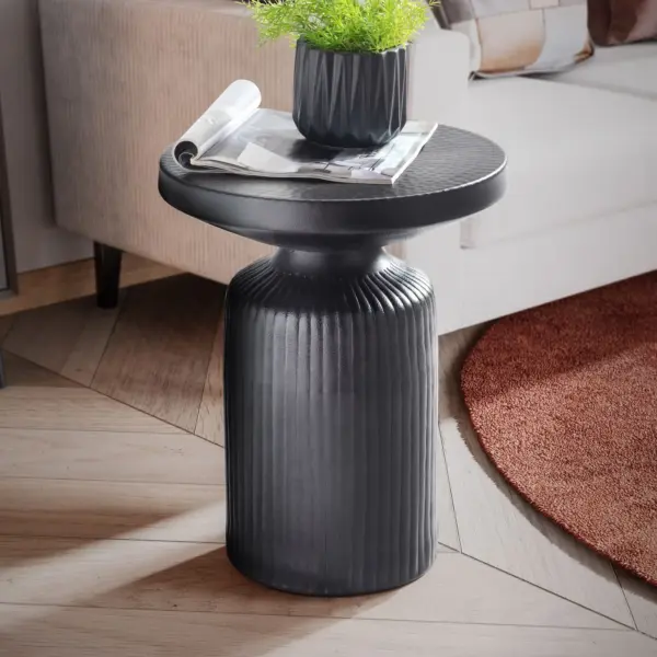 FineBuy Orientalischer Beistelltisch aus Aluminium, Schwarz – 40 cm