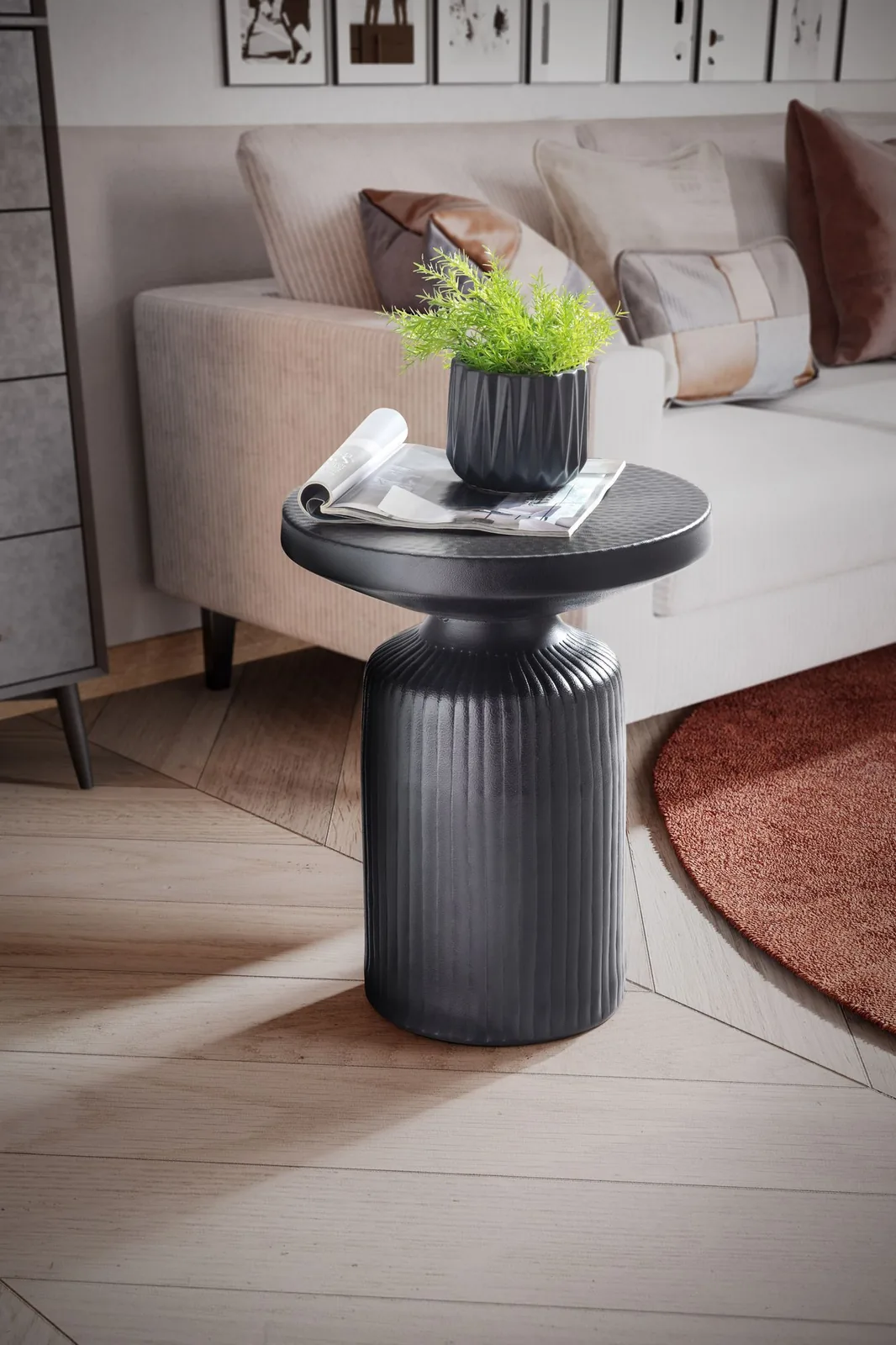 FineBuy Orientalischer Beistelltisch aus Aluminium, Schwarz – 40 cm