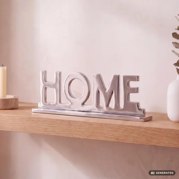 FineBuy Home Deko Schriftzug Design Wohnzimmer Ess-Tisch- Dekoration Wohnung Alu aus Aluminium, Silber