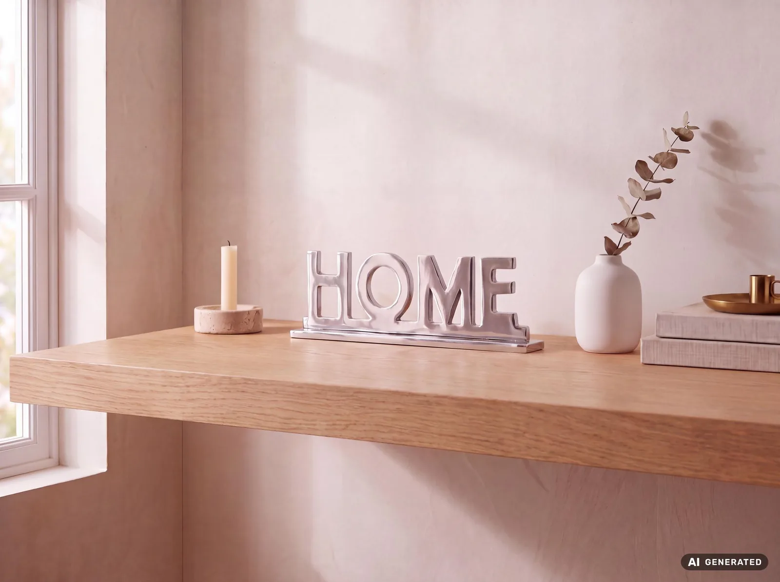 FineBuy Home Deko Schriftzug Design Wohnzimmer Ess-Tisch- Dekoration Wohnung Alu aus Aluminium, Silber