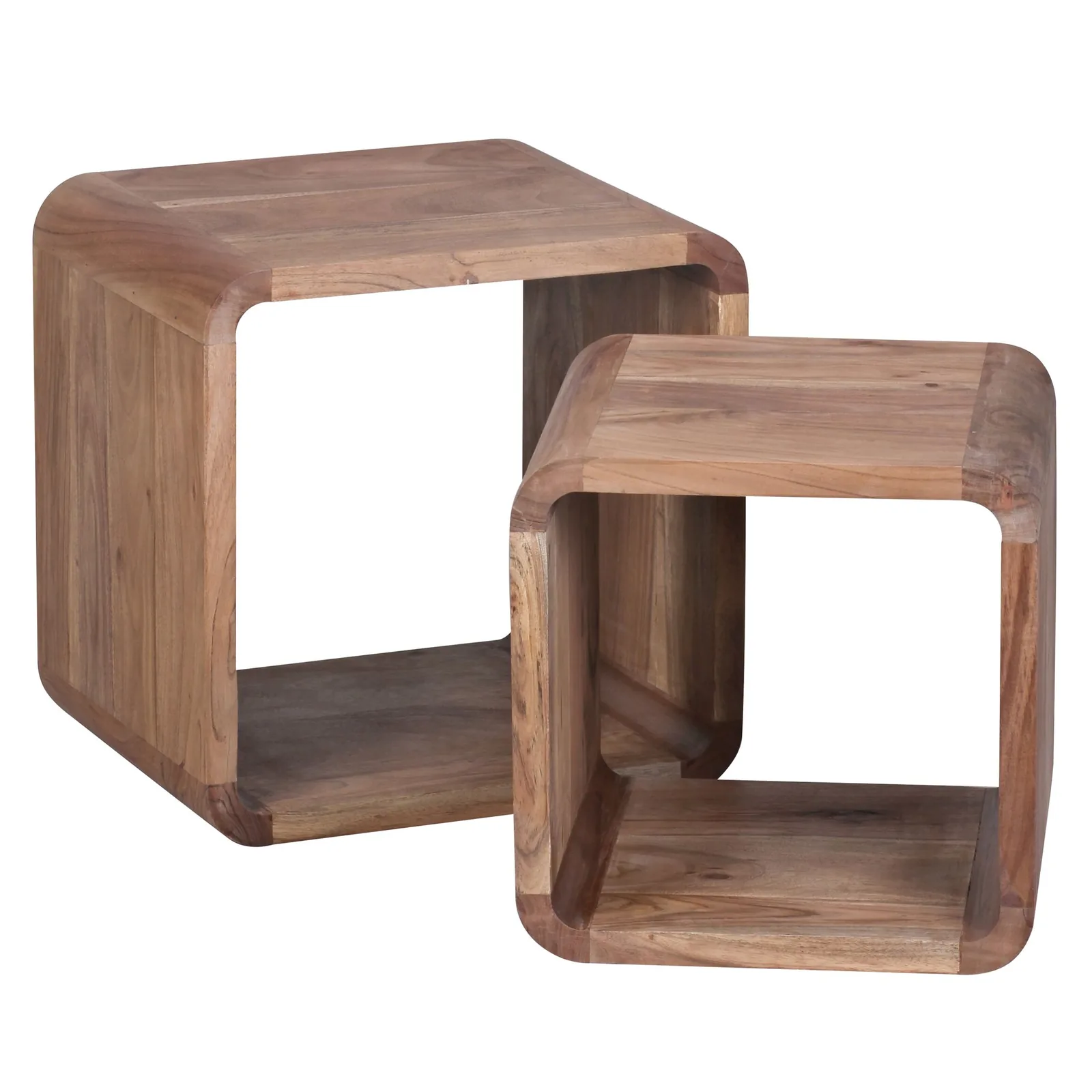 FineBuy 2er Set Satztisch Massivholz Design Couchtisch Akazie 2 Tische, Braun