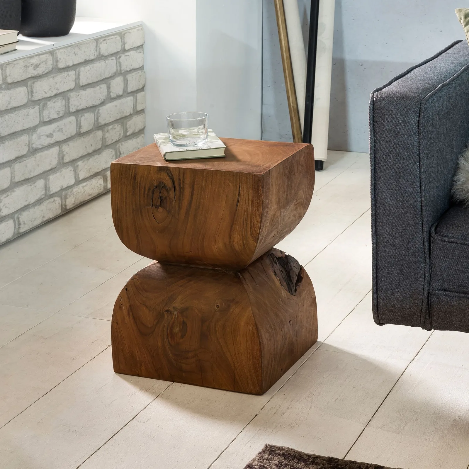 FineBuy Beistelltisch FB43540 Sheesham Vollholz, Braun – 30 × 45 × 30 cm