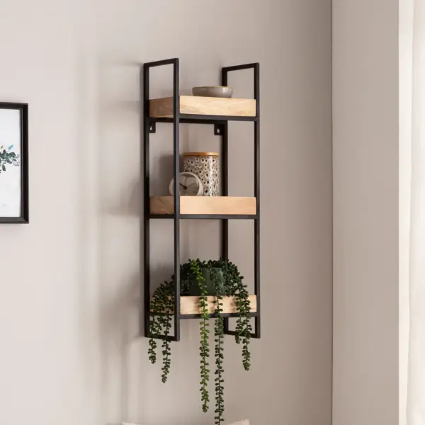 FineBuy Wandregal, Braun – 27 × 77 × 18 cm